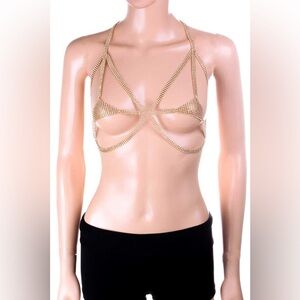 Mesh Rhinestone Strappy Bralette Body Chain